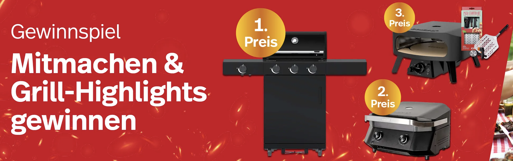 Nettoshop.ch - Gewinnen Sie 1 Grill Outdoorchef HEAT C-335 50MBAR, 1 Plancha Cozze 90521 G-500 Schwarz und 1 Pizzaofen Cozze 13 Inch CLASSIC - schweiz