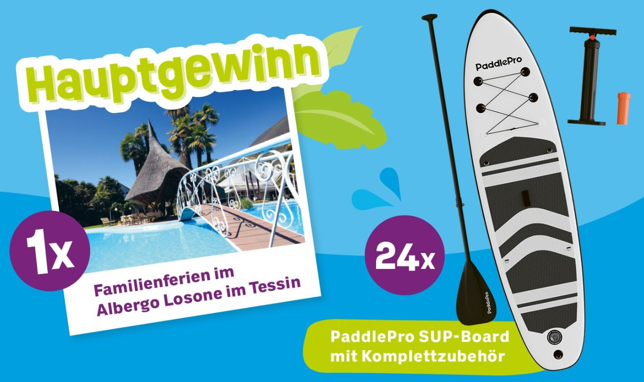 Coop Hello Family - Gewinnen Sie einen Gutschein im Wert von CHF 2'000.– für Familienferien im Albergo Losone im Tessin sowie 24 PaddlePro-SUP-Boards im Wert von je CHF 299.– - schweiz