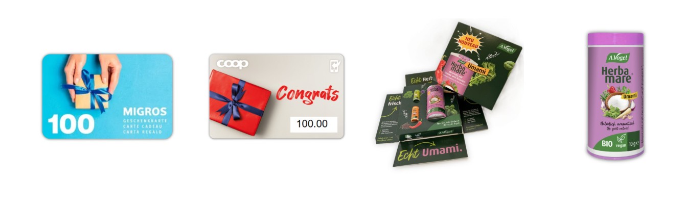 Herbamare - Gewinnen Sie 5 × Einkaufsgutscheine von Coop und Migros im Wert von je CHF 100.– / 20 × Herbamare-Umami-Probiersets und 50 × Umami-Mini-Salzstreuer - schweiz
